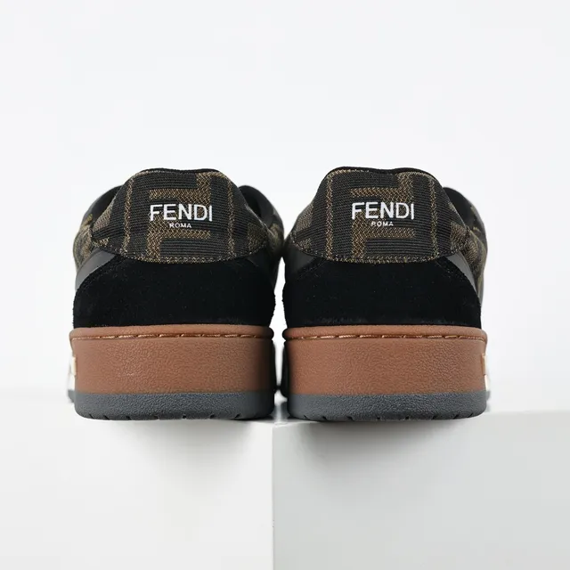 Fendi 黑色棕色印花帆布和麂皮鞋面分层多色调中底生活方式运动鞋 8