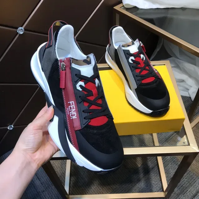 Fendi Black Red Sole Mixed-Material Upper Chunky Sneakers 8