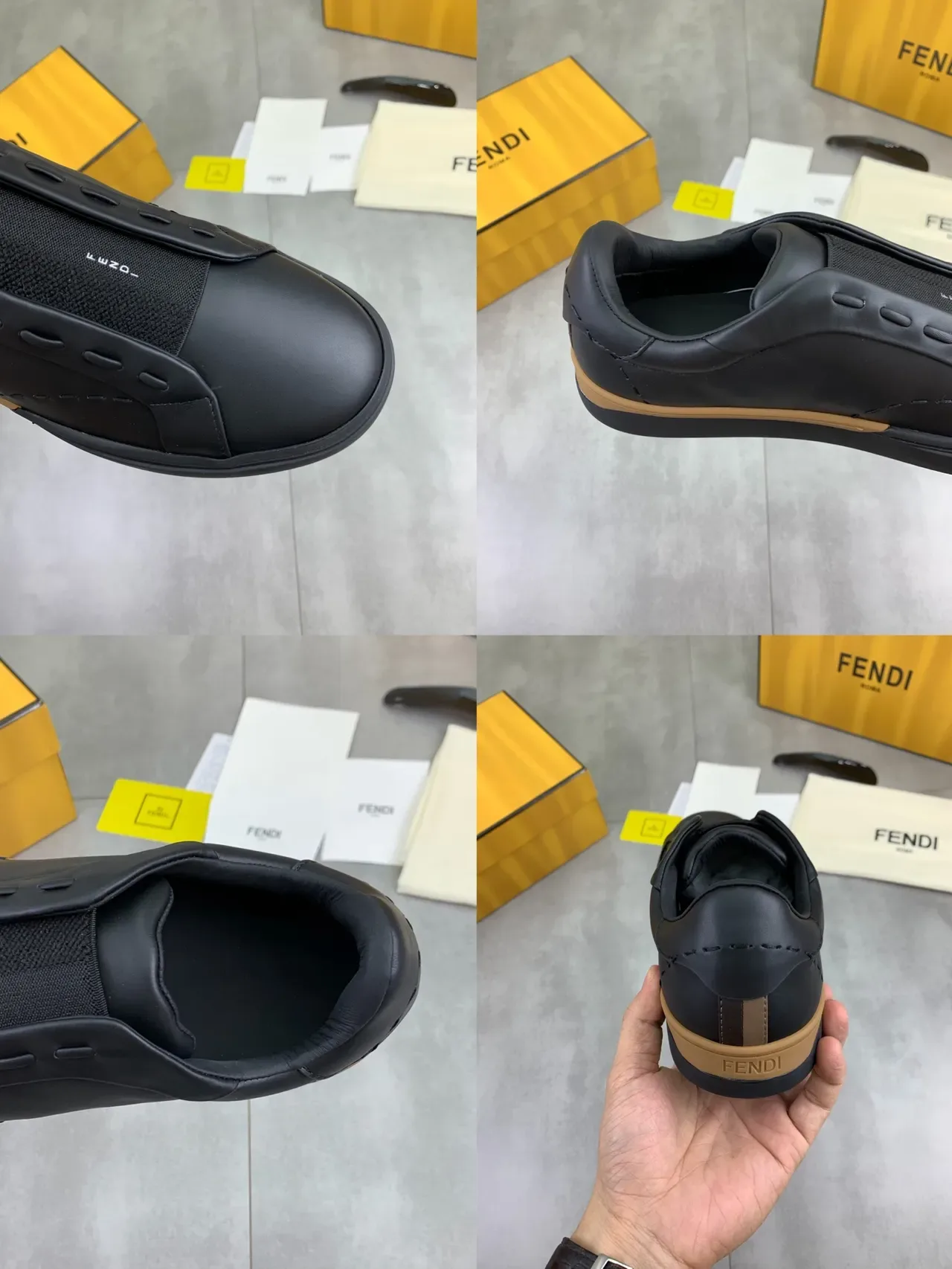 Fendi By The Way Preto Bege Slip-On Couro Superior Tênis Lifestyle 3
