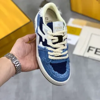 Fendi Denim Patchwork Frayed Edge Low-Top Sneaker