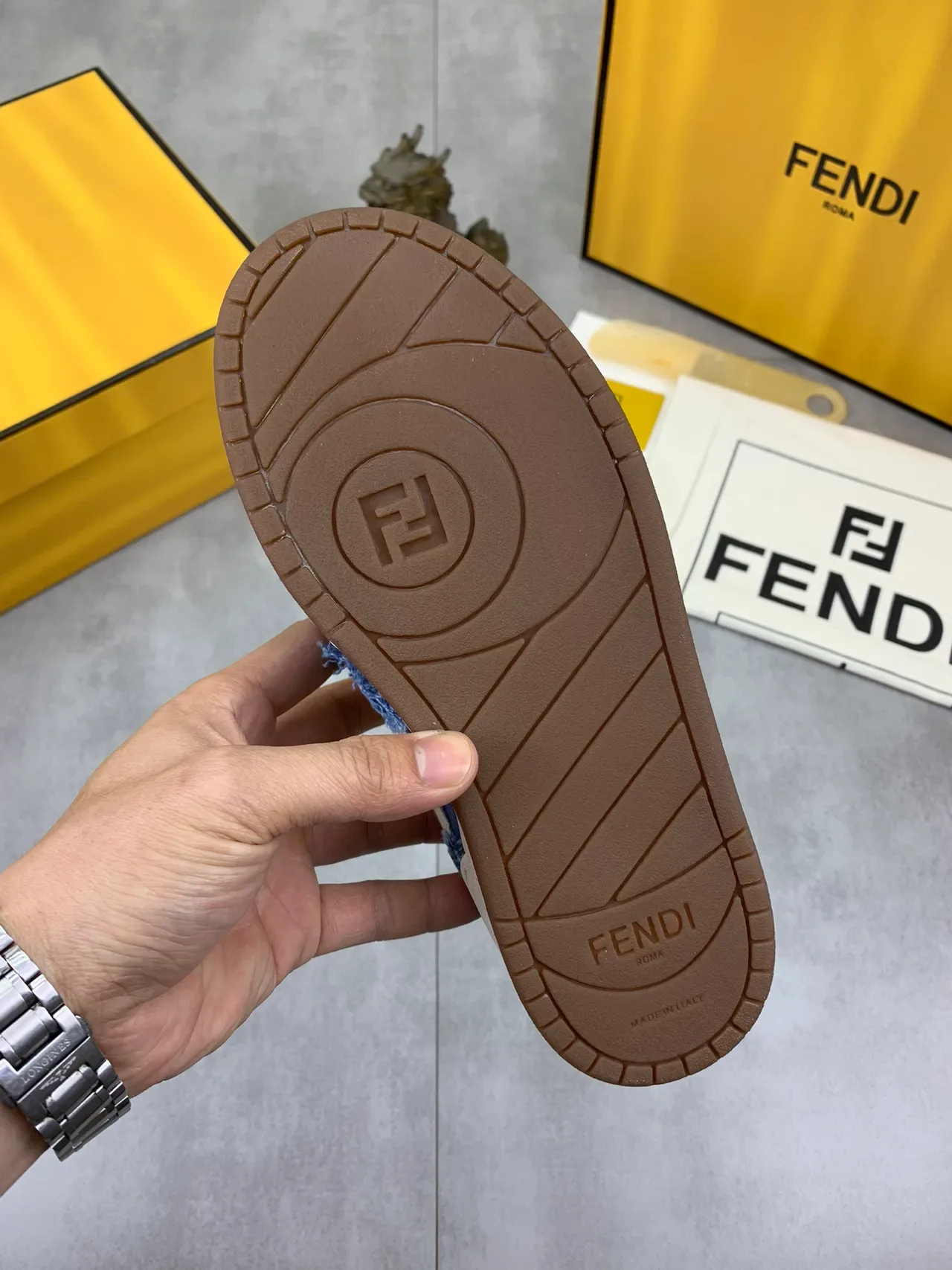 Fendi Denim Patchwork Frayed Edge Low-Top Sneaker 2