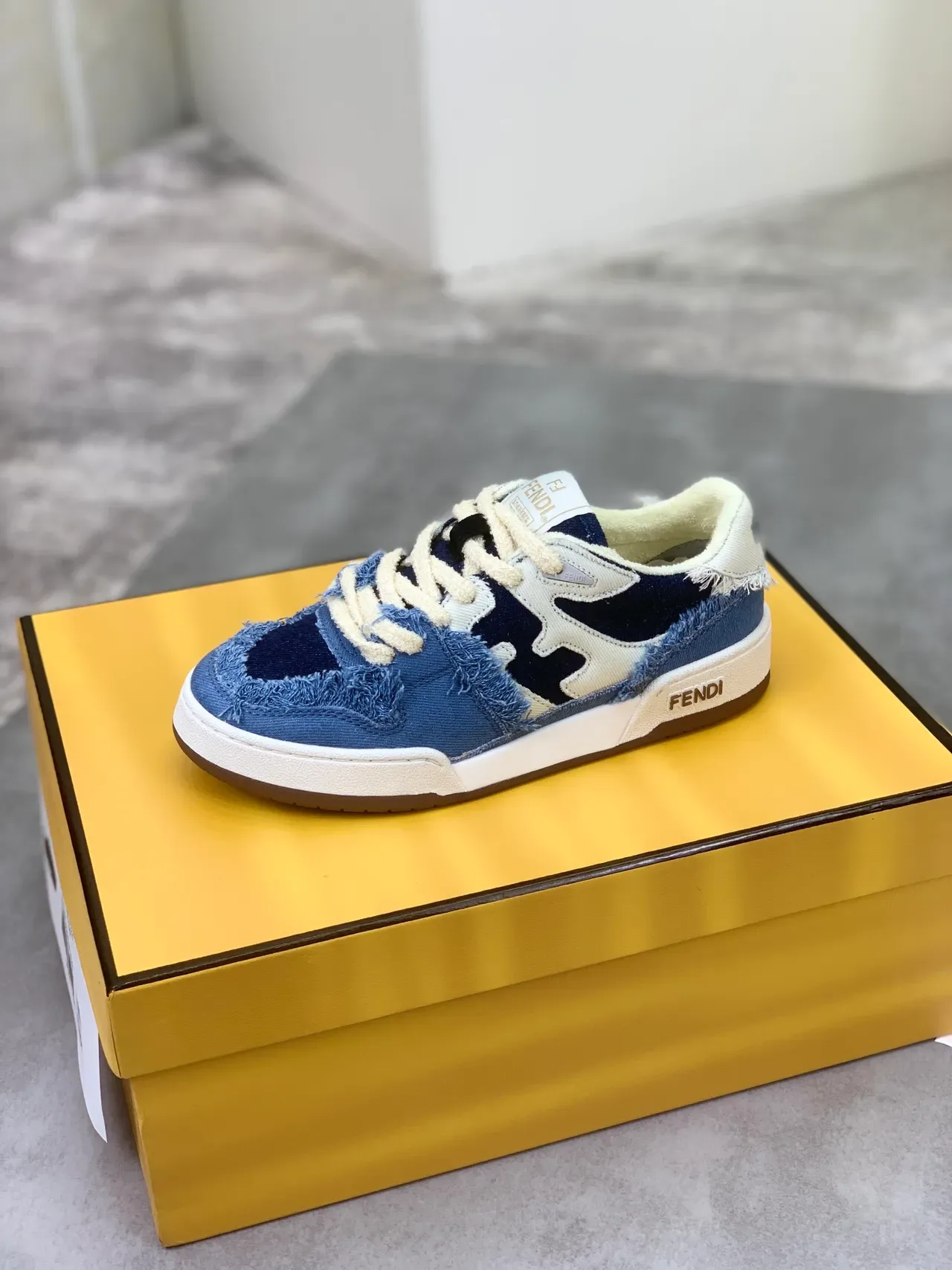 Fendi Denim Patchwork Frayed Edge Low-Top Sneaker 4
