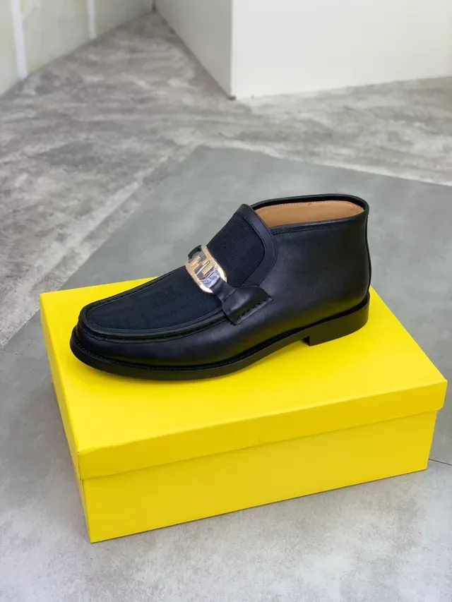 Fendi FF Logo Loafer Black Leather and FF Fabric Loafer 4