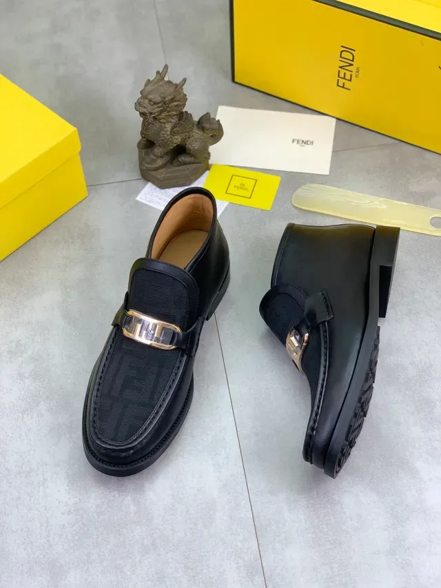 Fendi FF Logo Loafer Black Leather and FF Fabric Loafer 5