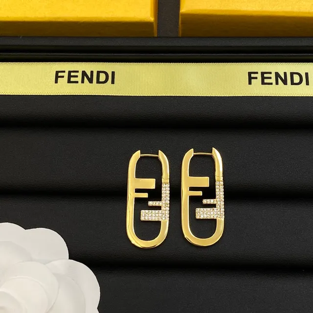 Fendi FF Logo Pavé Crystal Oval Hoop Earrings 2