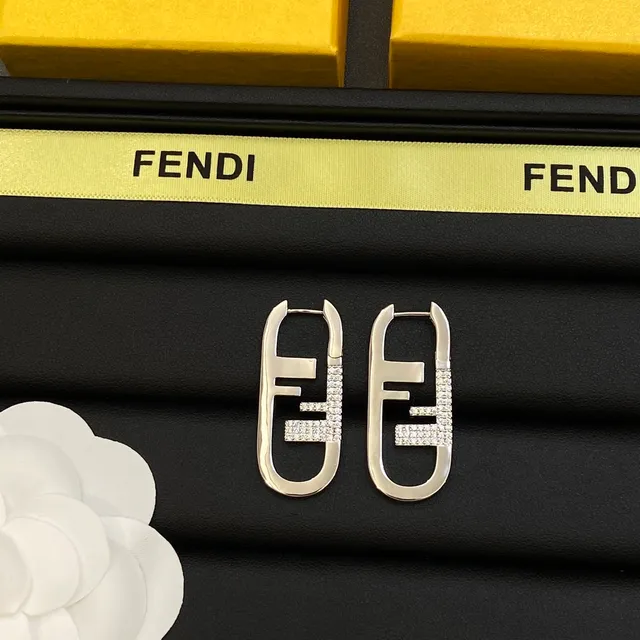 Fendi FF Logo Pavé Crystal Oval Hoop Earrings 3