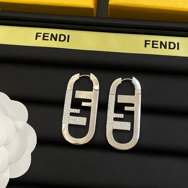 Fendi FF Logo Pavé Crystal Oval Hoop Earrings 5