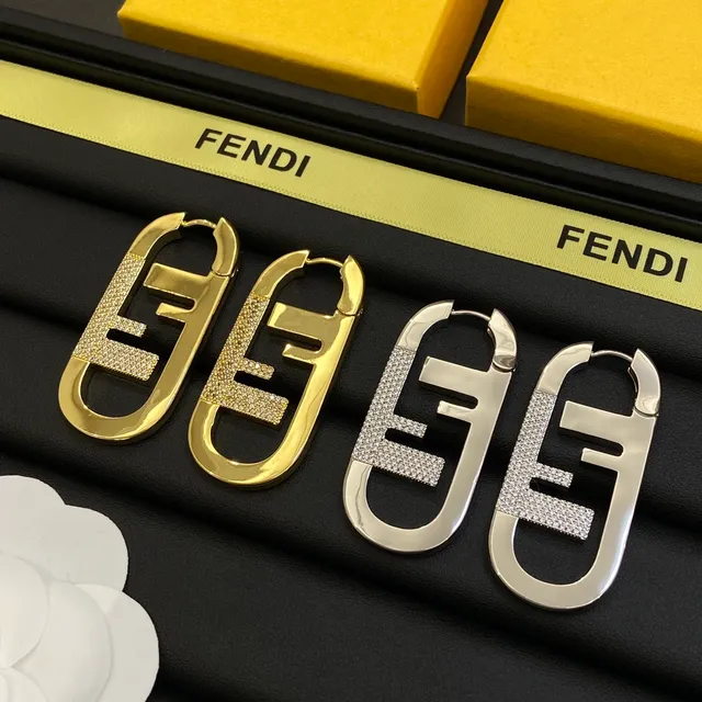 Fendi FF Logo Pavé Crystal Oval Hoop Earrings 6