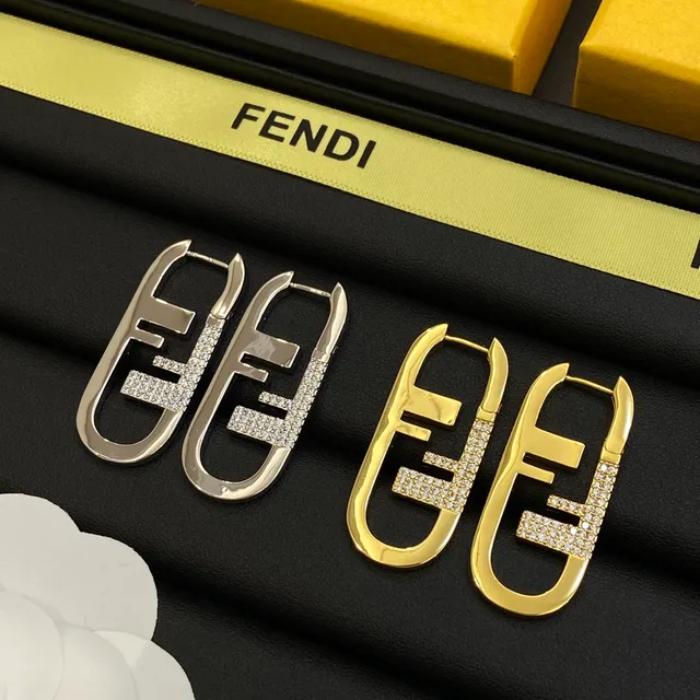 Fendi FF Logo Pavé Crystal Oval Hoop Earrings 7