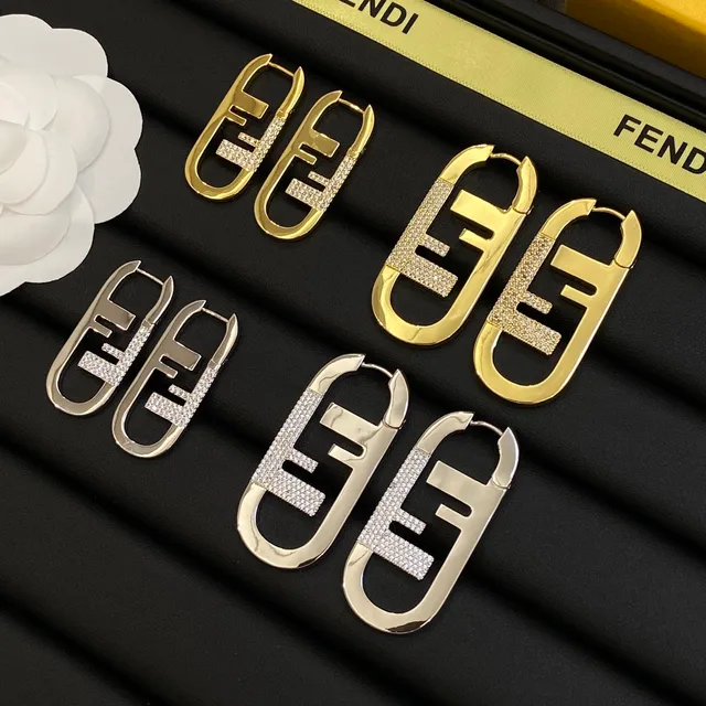 Fendi FF Logo Pavé Crystal Oval Hoop Earrings 8
