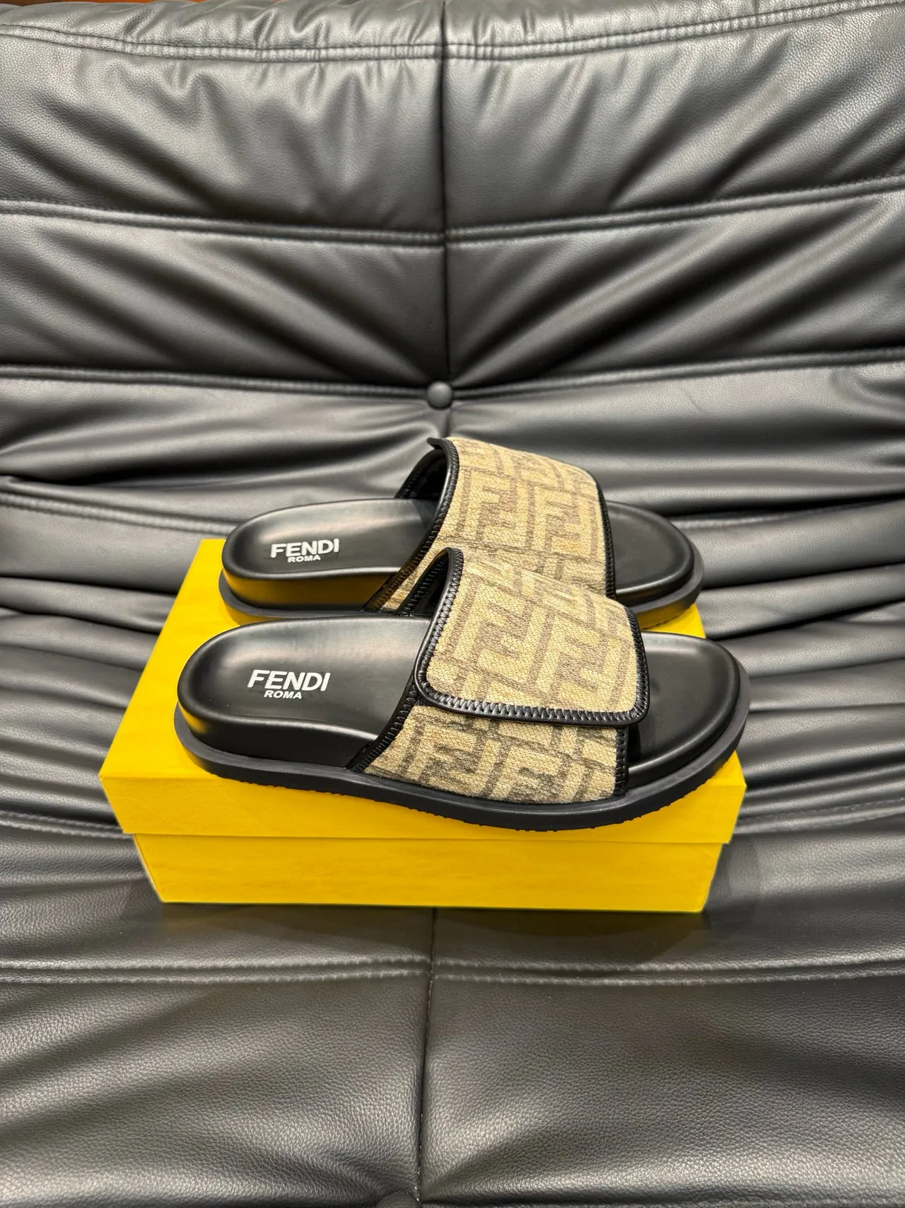 Fendi FF Monogram Canvas Strap Black Sole Slippers 4