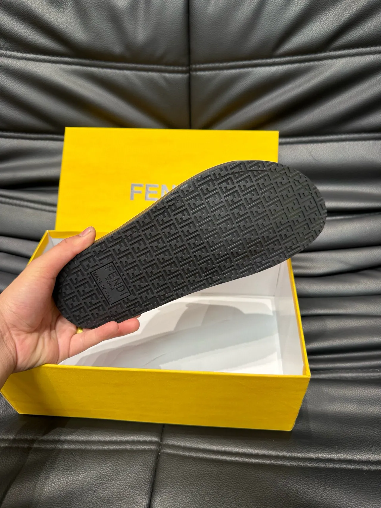 Fendi FF Monogram Canvas Strap Black Sole Slippers 9