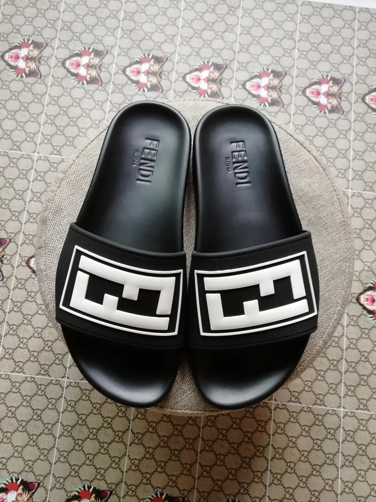 Fendi FF Slide Black and White Rubber Slippers 2