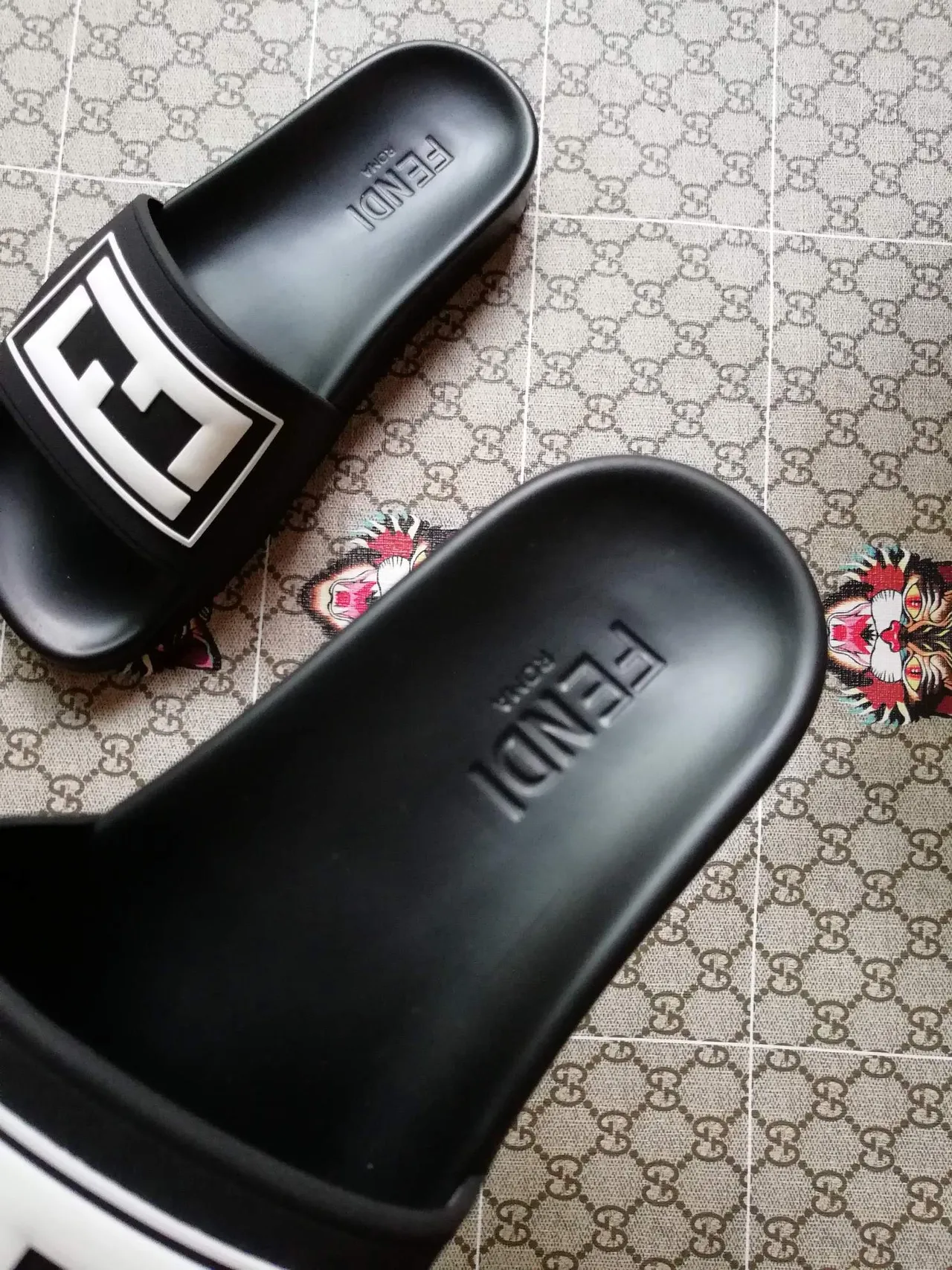 Fendi FF Slide Black and White Rubber Slippers 5