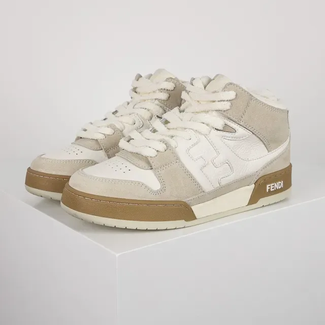 Tênis Lifestyle Fendi First High de Camurça Off-White e Beige 2
