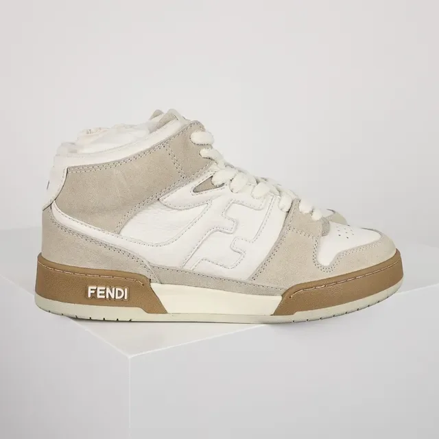 Tênis Lifestyle Fendi First High de Camurça Off-White e Beige 3