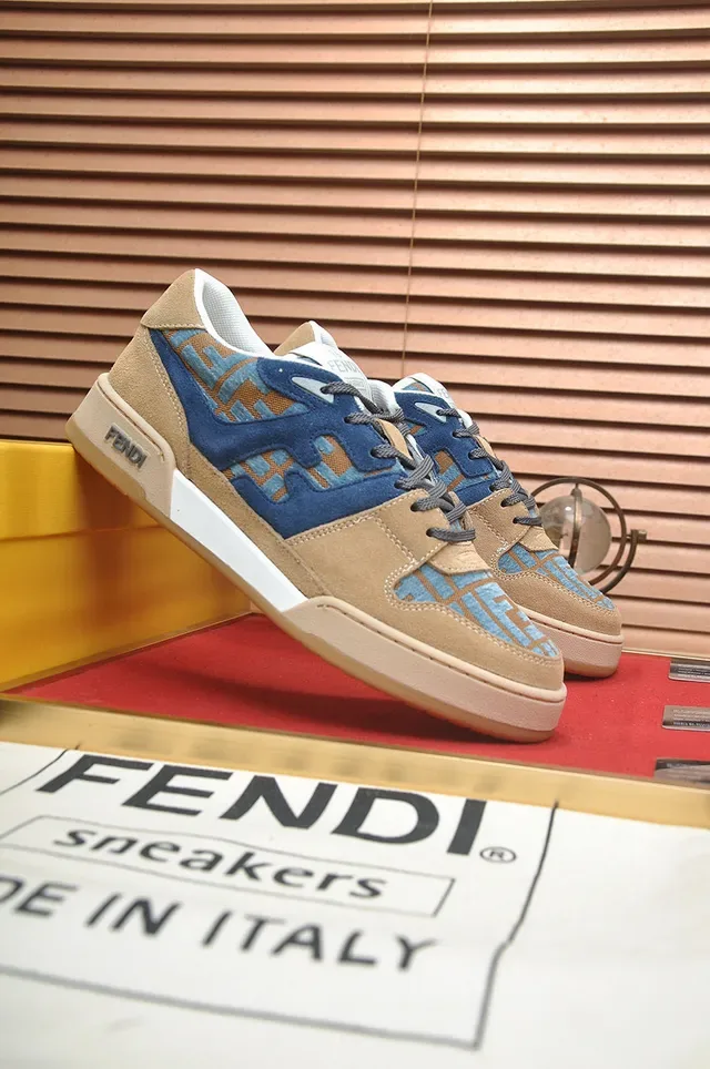 Fendi First Monogram Jacquard Beige Blue Lifestyle Sneakers 4