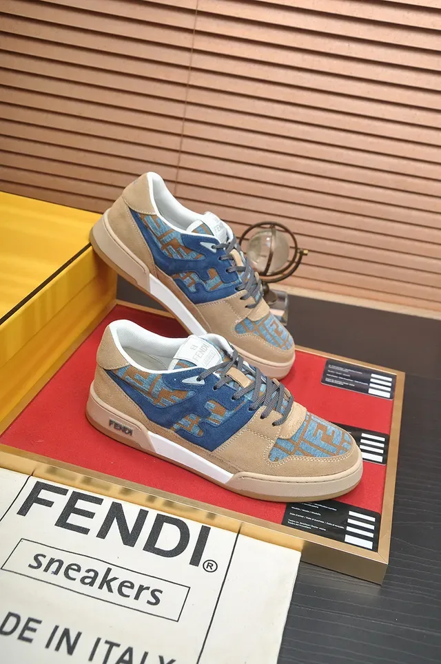 Fendi First Monogram Jacquard Beige Blue Lifestyle Sneakers 6