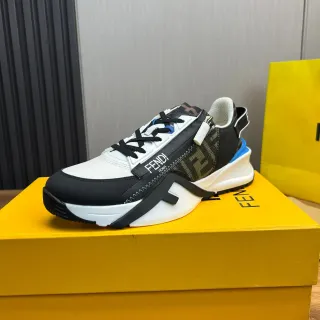 Fendi First सफेद काला नीला FF मोनोग्राम चंकी स्नीकर