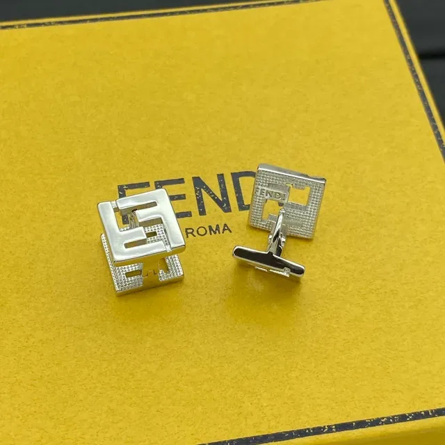 Fendi Gold Silver Square-Shaped Interlocking FF Logo Earrings 3