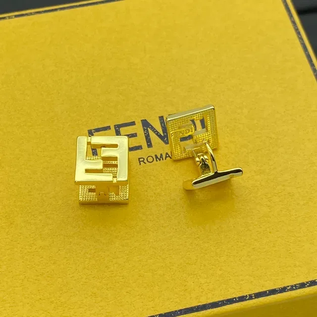 Fendi Gold Silver Square-Shaped Interlocking FF Logo Earrings 6