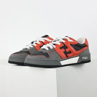 Fendi 灰红超大 FF Logo 分层帆布和皮革面板生活方式运动鞋