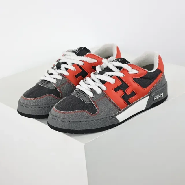 Fendi رمادي أحمر Oversized FF Logo طبقات القماش والجلد أحذية نمط حياة 2