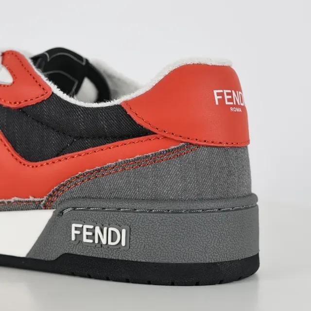 Fendi رمادي أحمر Oversized FF Logo طبقات القماش والجلد أحذية نمط حياة 4