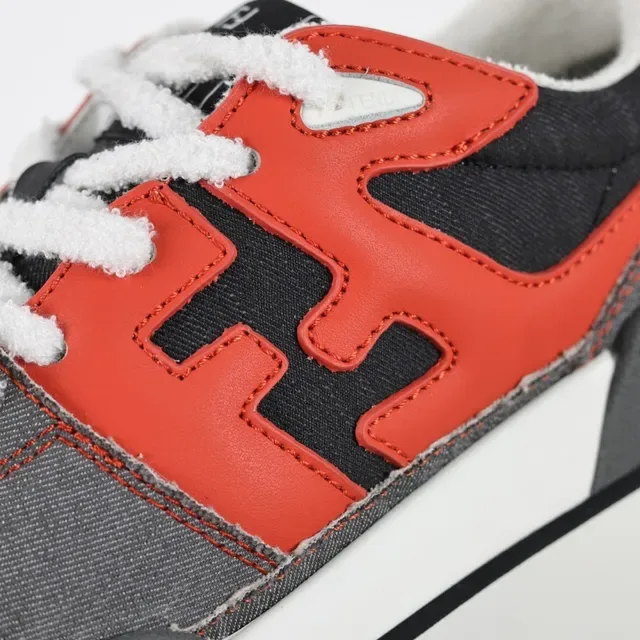 Fendi رمادي أحمر Oversized FF Logo طبقات القماش والجلد أحذية نمط حياة 6