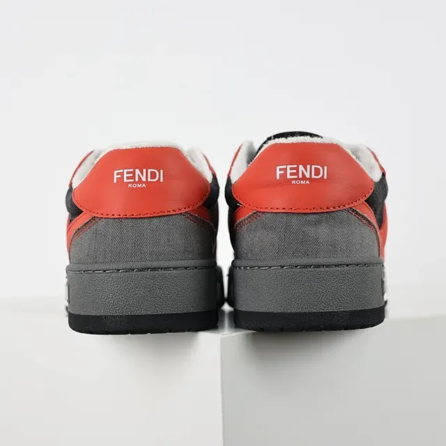 Fendi رمادي أحمر Oversized FF Logo طبقات القماش والجلد أحذية نمط حياة 8