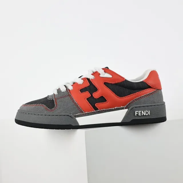 Fendi رمادي أحمر Oversized FF Logo طبقات القماش والجلد أحذية نمط حياة 9