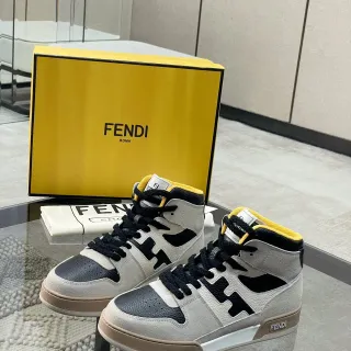 Fendi H-Logo tênis de cano alto cinza preto amarelo tênis lifestyle