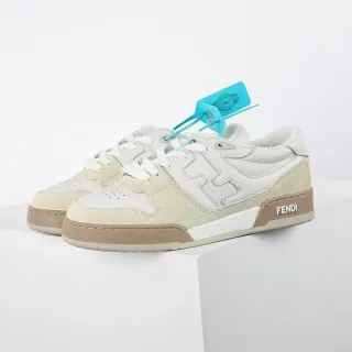 Fendi 生活方式 运动鞋 米色 棕色 分层 麂皮 和 皮革 上层 FF-Motif 侧面 面板 生活方式 运动鞋
