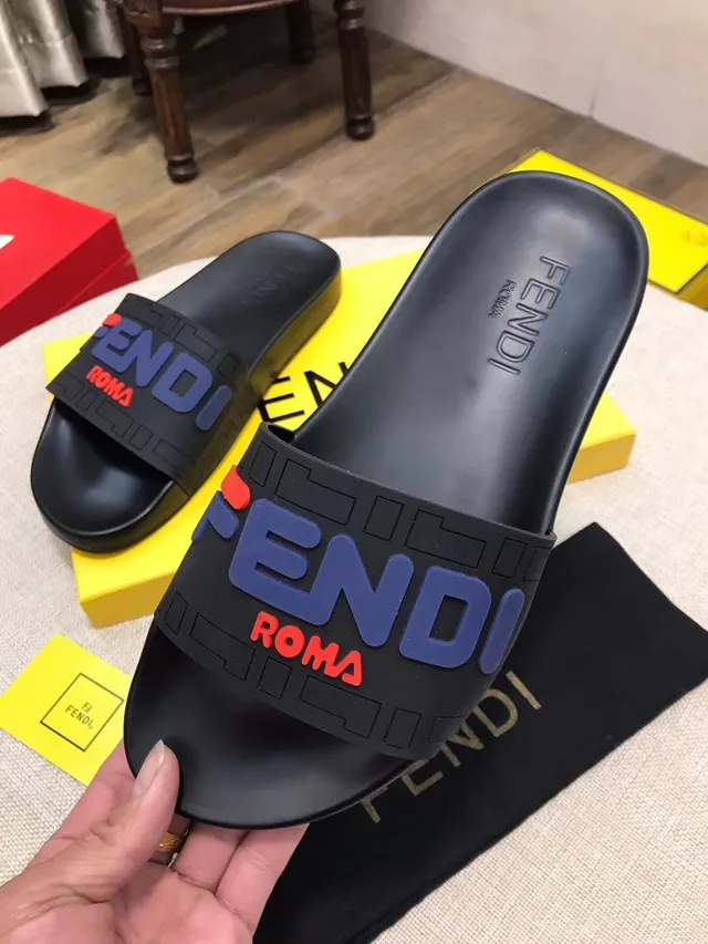 Fendi Slide White Red Blue Logo Slippers 7