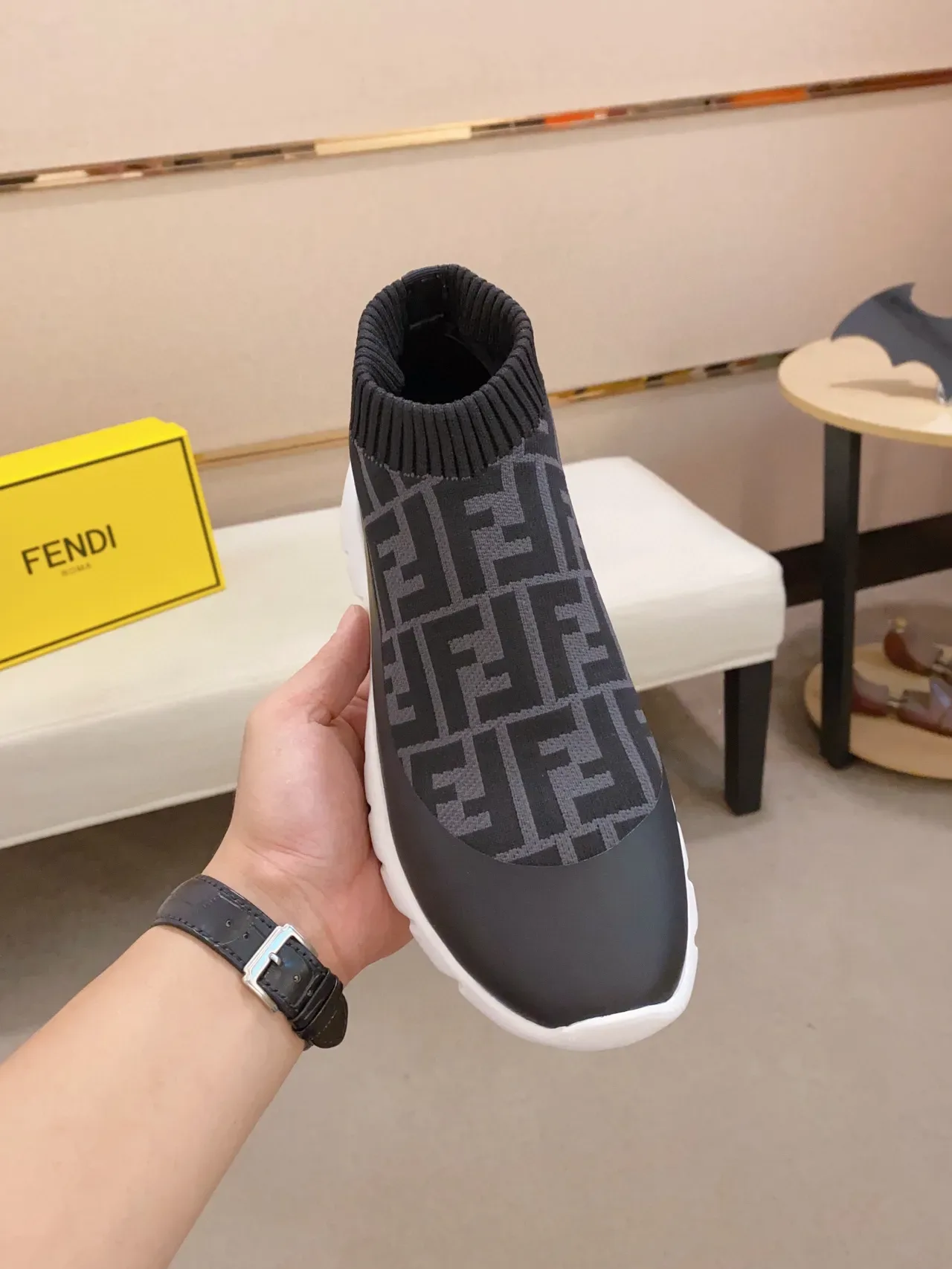 Fendi Speed Trainer Black FF Monogram Sock-Fit Chunky Sneaker 9