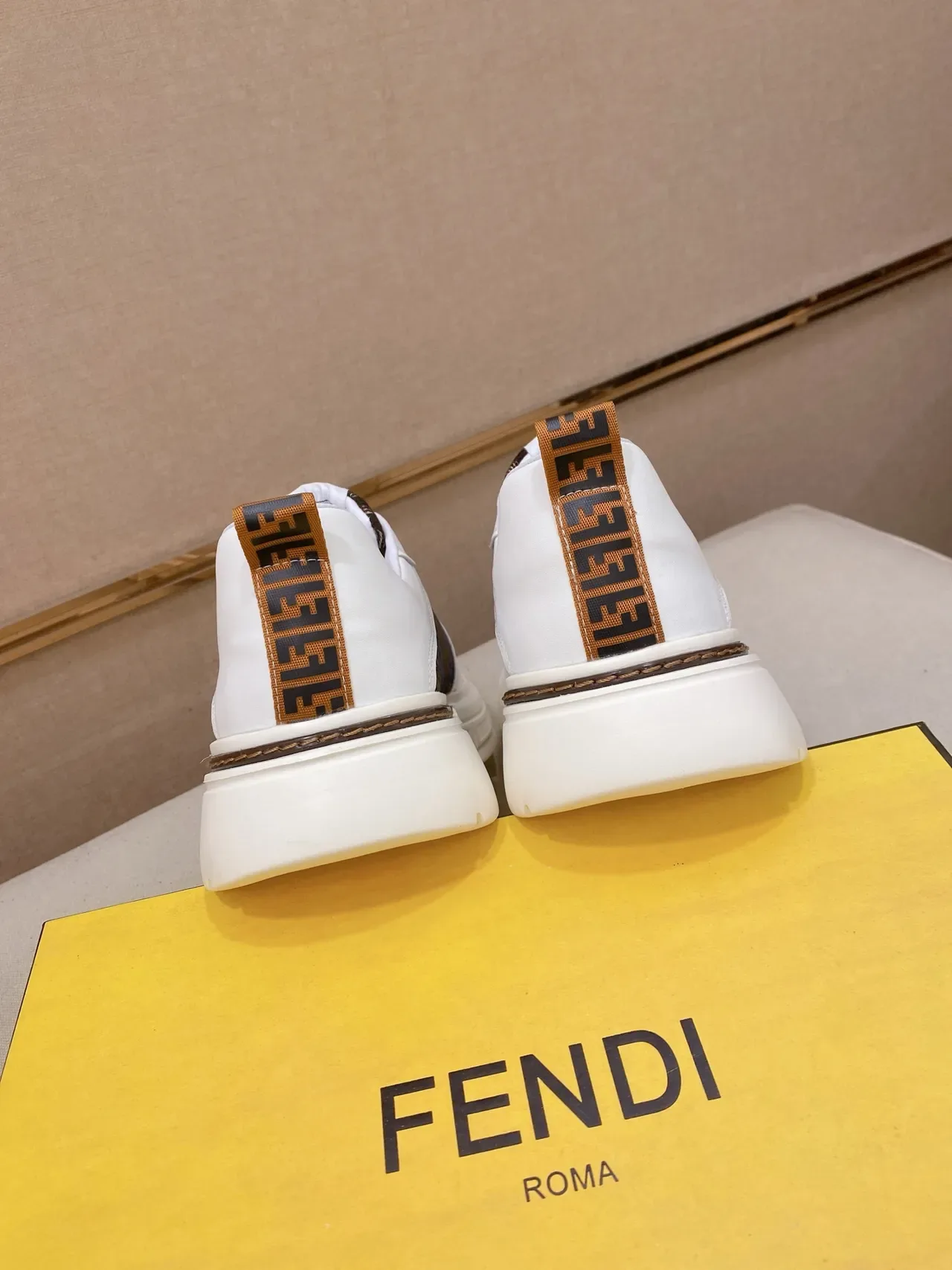 Fendi White Brown Platform Sole FF Monogram Jacquard Upper Chunky Sneakers 3