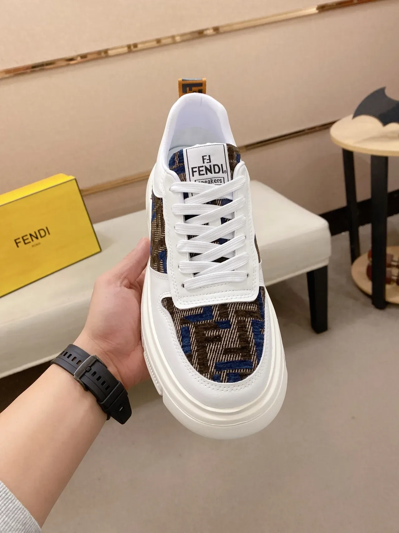 Fendi White Brown Platform Sole FF Monogram Jacquard Upper Chunky Sneakers 4
