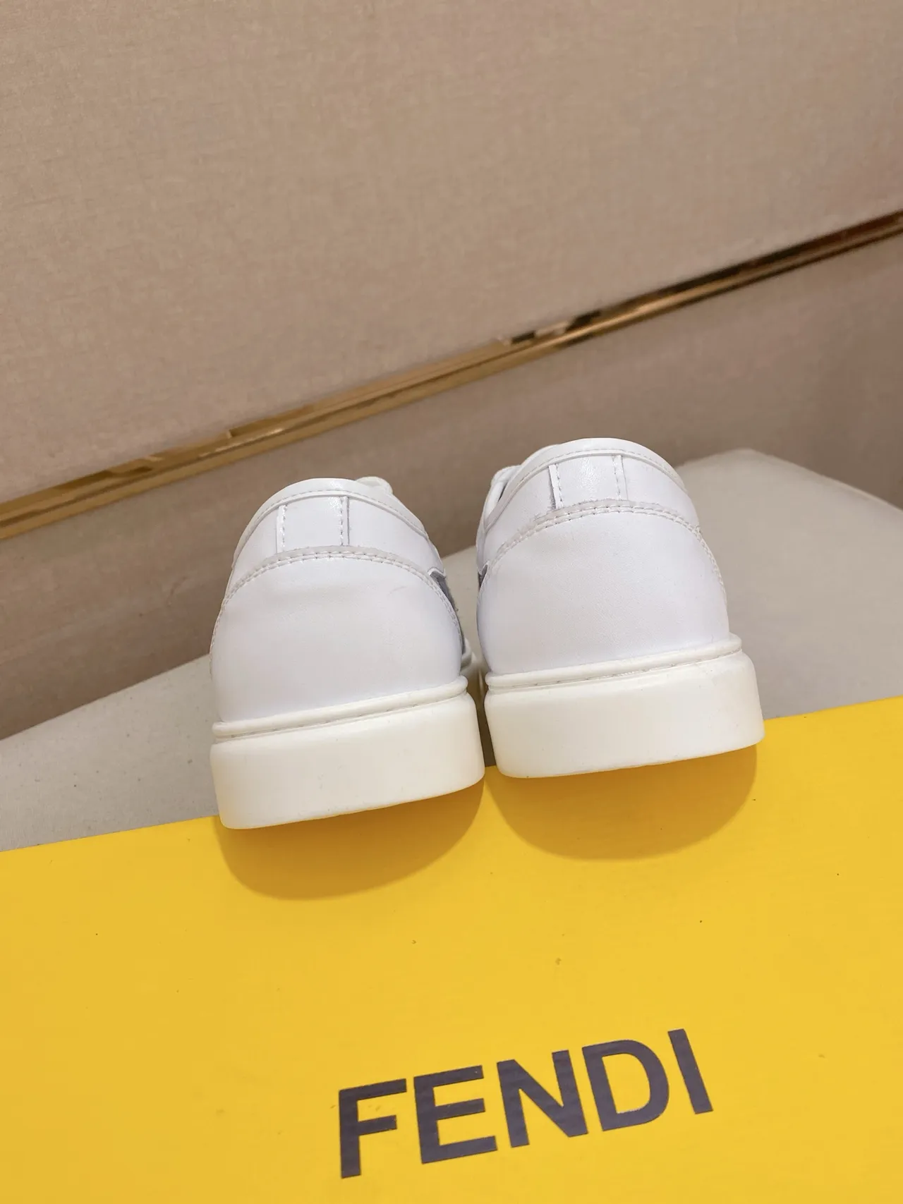 Fendi White Gray Monogram-Print Side Panels Leather Toe Cap Lifestyle Sneakers 3