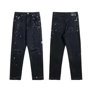 Gallery Dept Paint-Splattered Distressed Black Denim Jeans