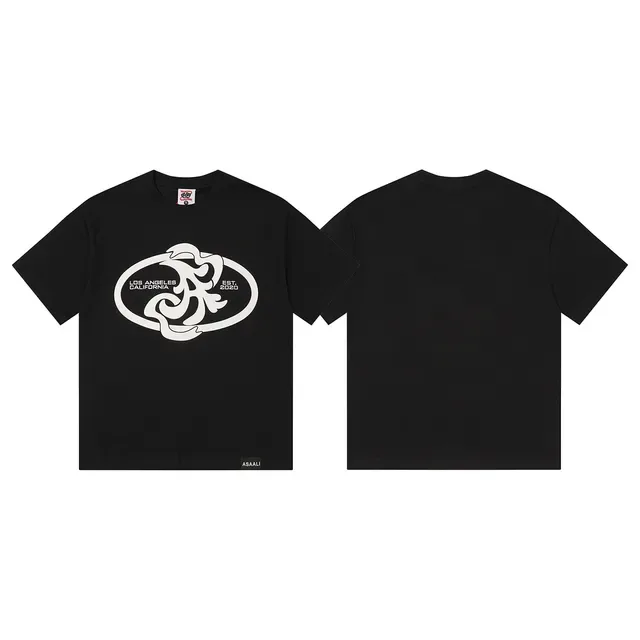 T-shirt noir imprimé graphique ASAALI Los Angeles Californie Est. 2020 2