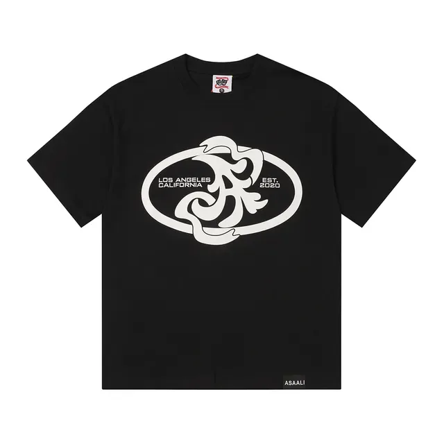 T-shirt noir imprimé graphique ASAALI Los Angeles Californie Est. 2020 3