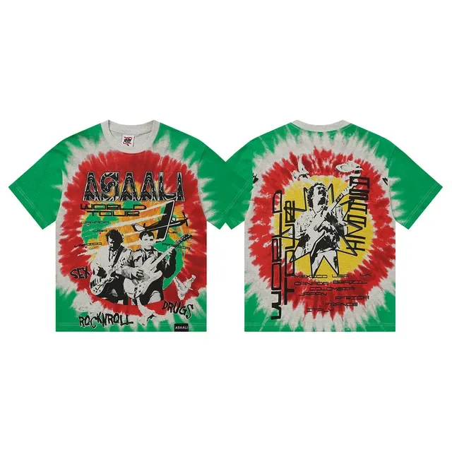 Camiseta ASAALI tie-dye com estampa gráfica e gola redonda 2