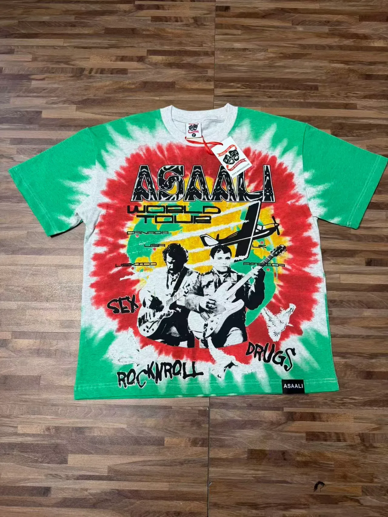 Camiseta ASAALI tie-dye com estampa gráfica e gola redonda 5