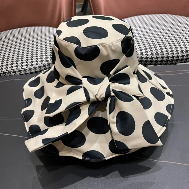Chapéu bucket bege e preto com poá e laço na aba larga 6