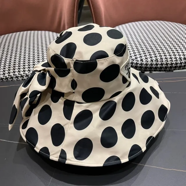 Chapéu bucket bege e preto com poá e laço na aba larga 7