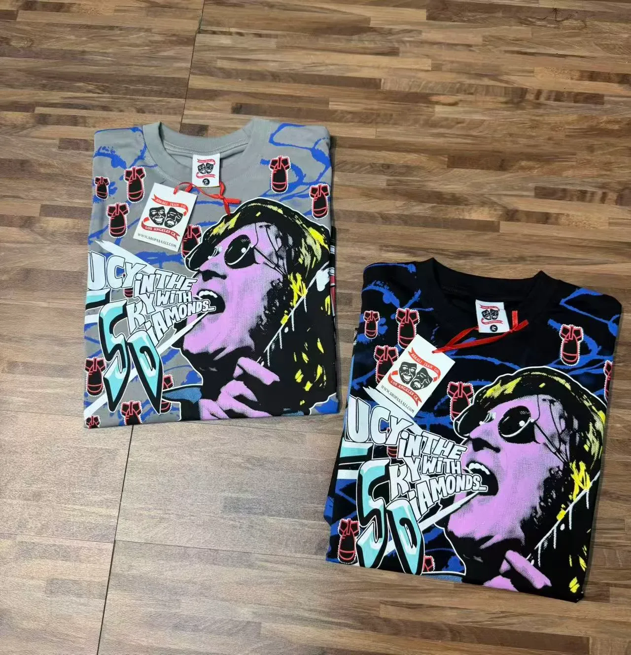 Beige Blue Graphic-Print Oversized Fit T-Shirt 4