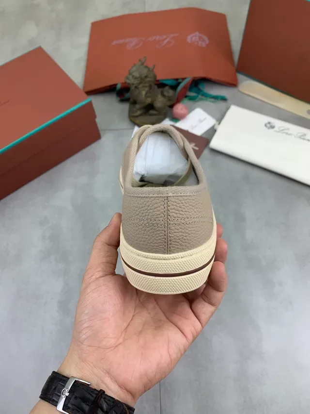 Beige Pebbled Leather Low-Top Sneaker 3