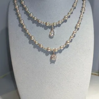 বেইজ রূপালী দুই স্তর মুক্তা মালা