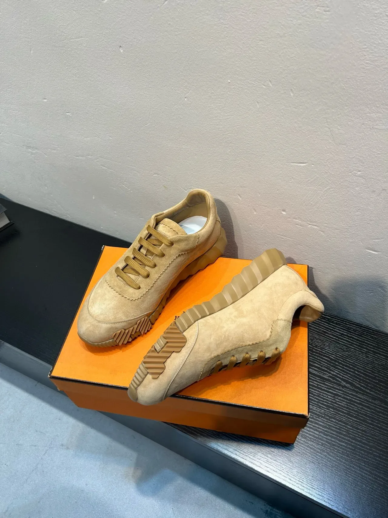 Beige Suede Upper Sculpted Ribbed Midsole Sneakers 4