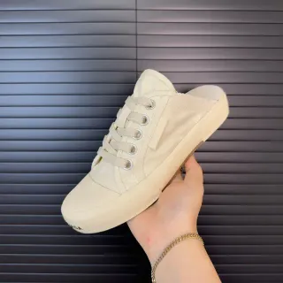 Beige Upper Mule-Style Open Back Canvas Shoes